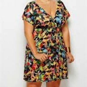 Multi Color Artsy Plus Size  Deep V Neck Boho Dress Size xxxl